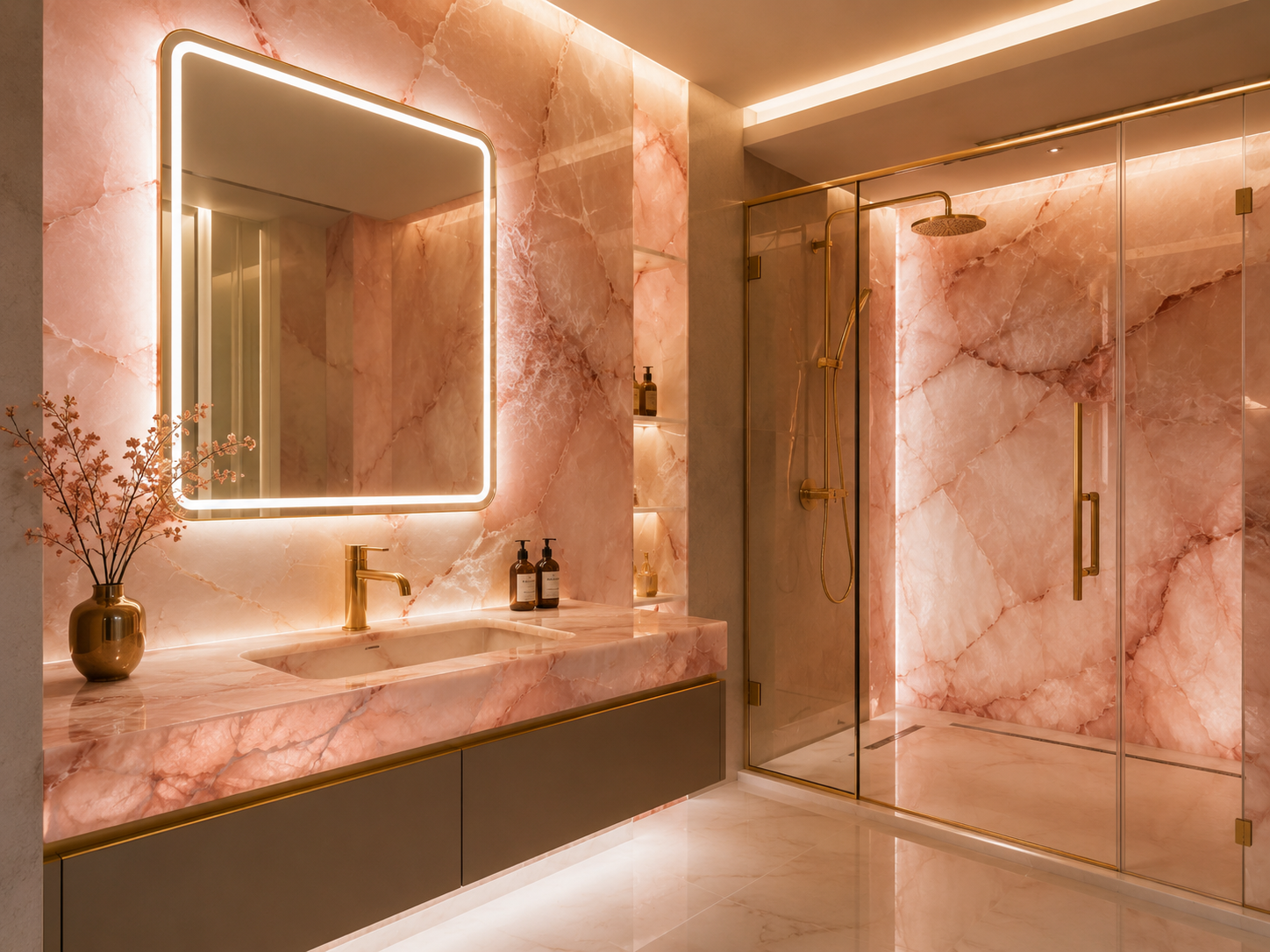 Bathrooms — Cristallo quartzite application